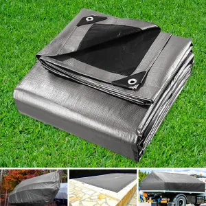 3.6x7.3m Tarp Camping Tarps Poly Tarpaulin Heavy Duty Cover 180gsm Silver