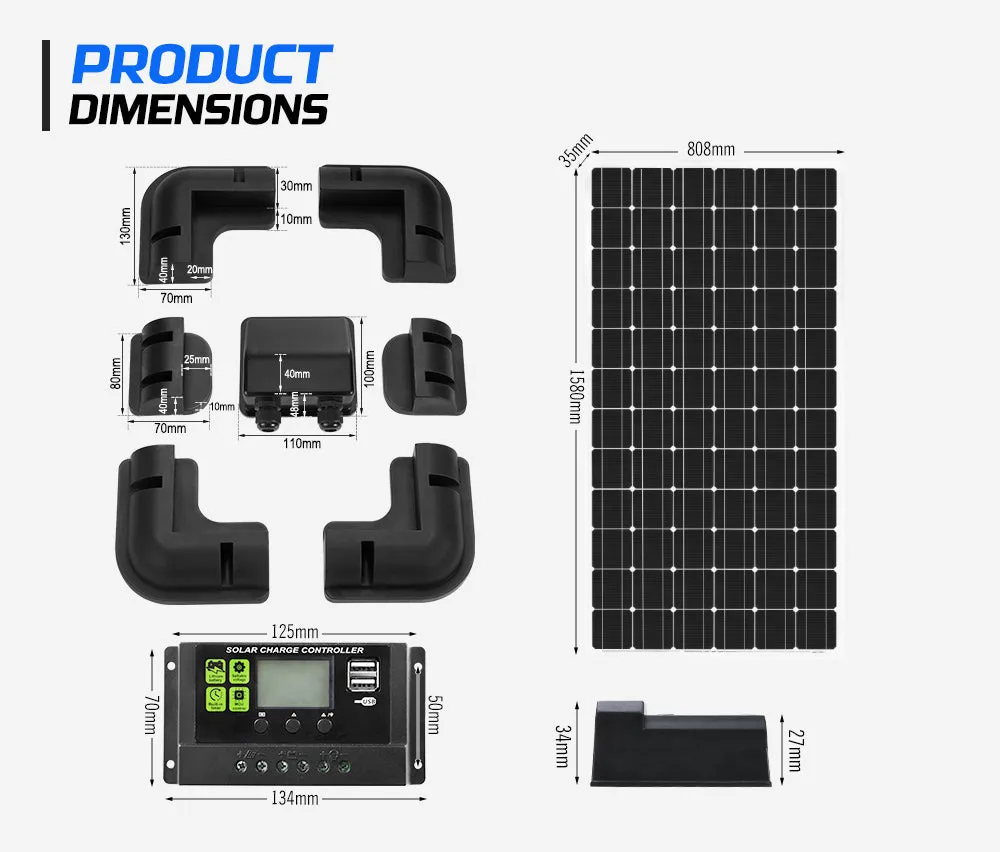 Atem Power 250W 12V Solar Panel Kit Mono Fixed   Solar Mounting Brackets