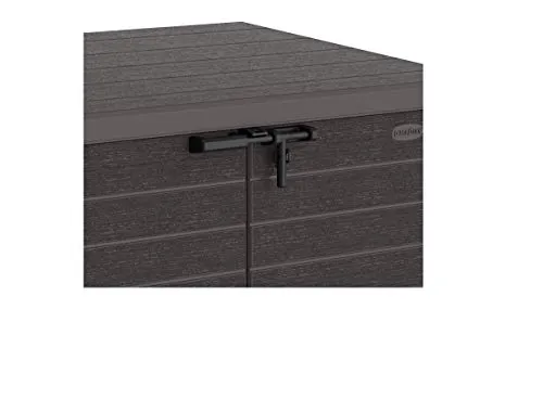 Duramax Cedargrain StoreAway 1200L Plastic Garden Storage Shed/ Flat Lid, Outdoor Storage, Wheelie bin box, Durable Construction– Ideal for Tools, Bikes, BBQs & 2x 240L Bins, 145x85x125 cm, Brown