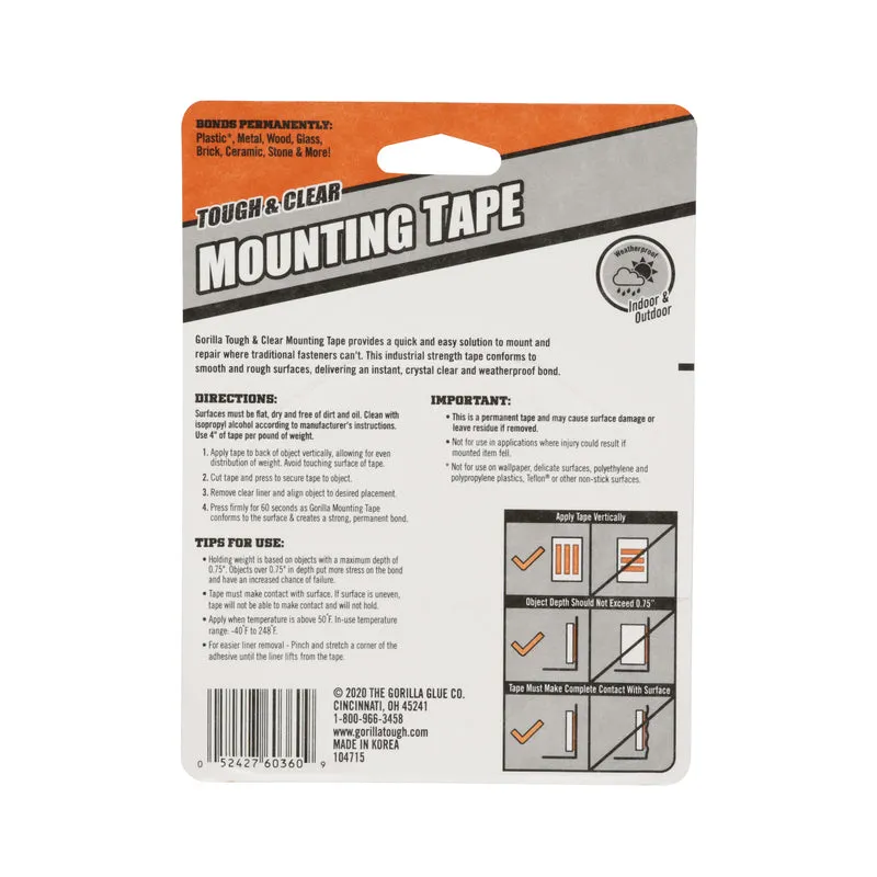 Gorilla Double Sided 1 in. W X 60 in. L Mounting Tape Black