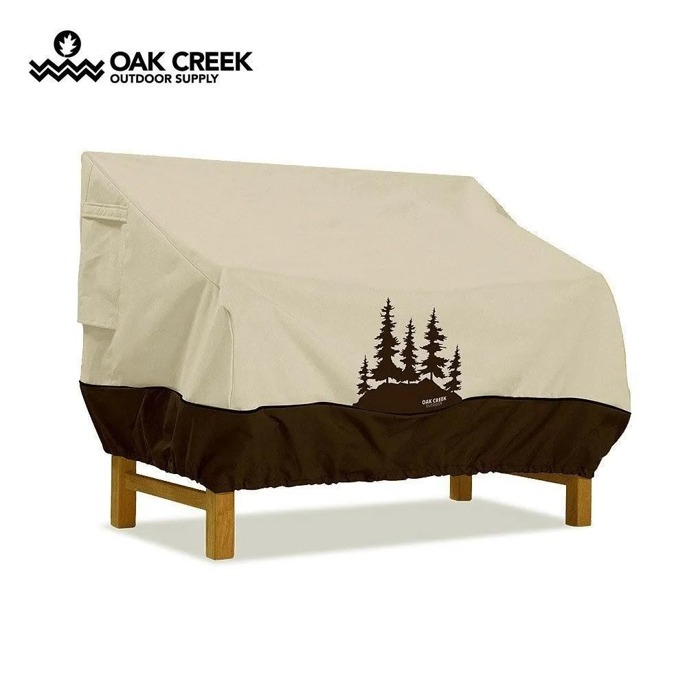 Oak Creek Premium Outdoor Furniture Cover | Patio Bench Cover with Air Vents, Click-Close Straps, Elastic Hem Cord | Made of Heavy Duty Waterproof Fabric with PVC Coating | Pine Tree Design