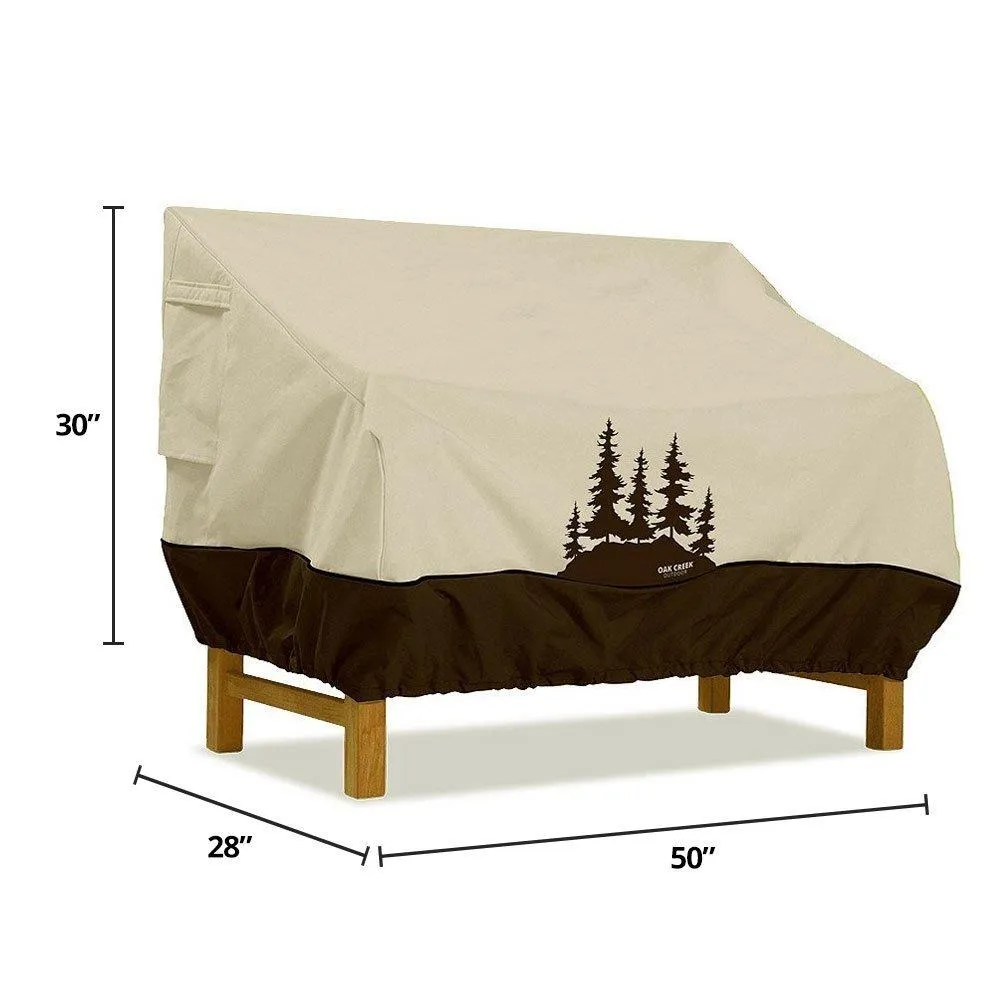 Oak Creek Premium Outdoor Furniture Cover | Patio Bench Cover with Air Vents, Click-Close Straps, Elastic Hem Cord | Made of Heavy Duty Waterproof Fabric with PVC Coating | Pine Tree Design