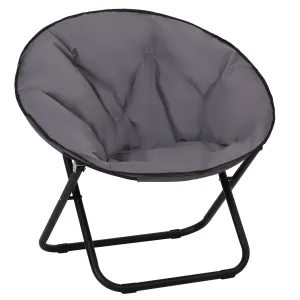 Outsunny Folding Saucer Moon Chair Oversized Padded Seat Round Oxford Grey