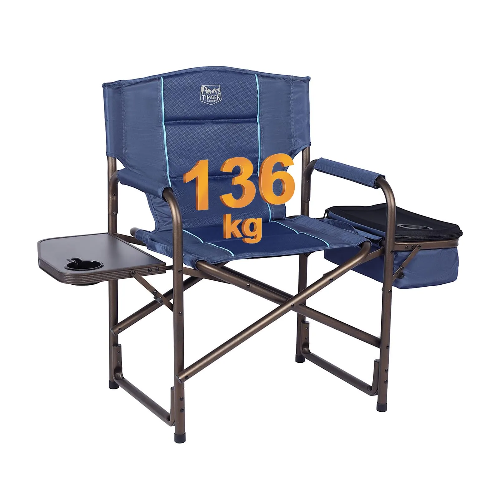 TIMBER RIDGE Folding Camping Chair with Cooler Bag, Director Chair Foldable with Side Table for Adults, Camp Chairs for Outdoor, Lawn, Sports, Fishing, Heavy Duty Supports 300lbs, Blue