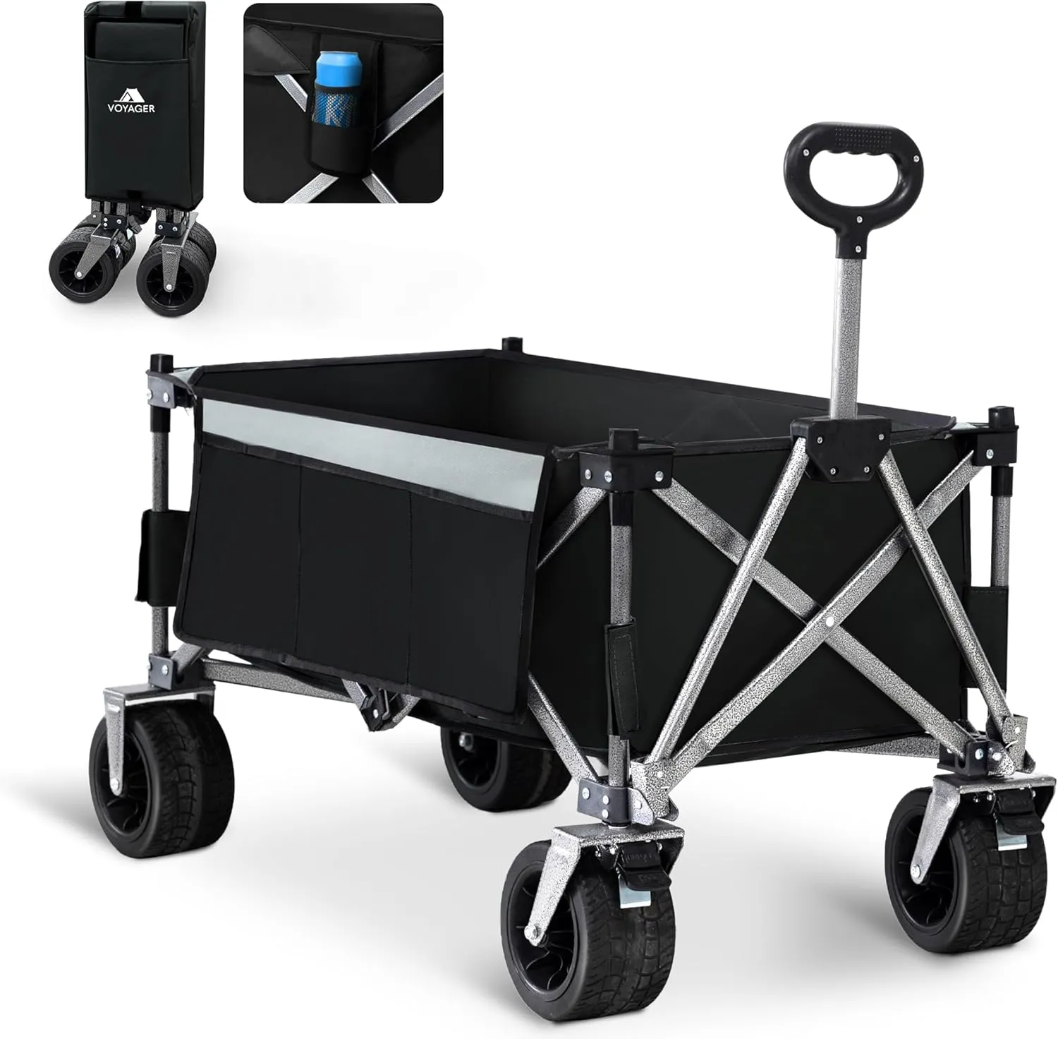 Voyager Collapsible Camping Wagon – Portable Foldable Utility Wagon with 360° Wheels, Adjustable Handle, Heavy Duty 150kg Capacity