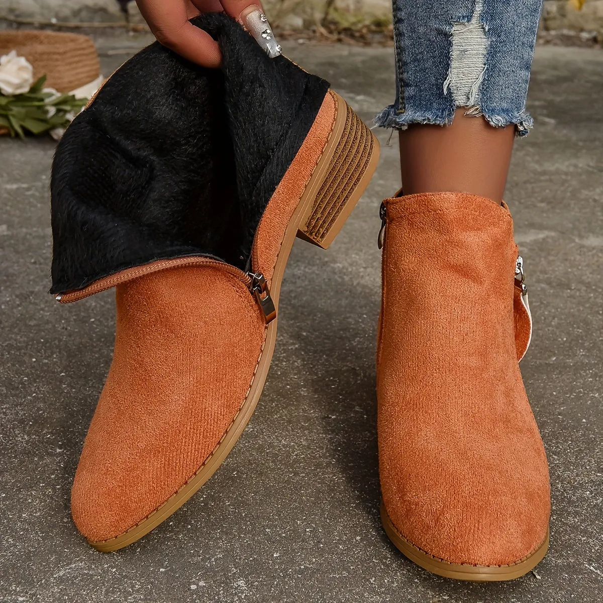 Women Arch Support Warm Suede Leather Winter Snow Ankle Boots