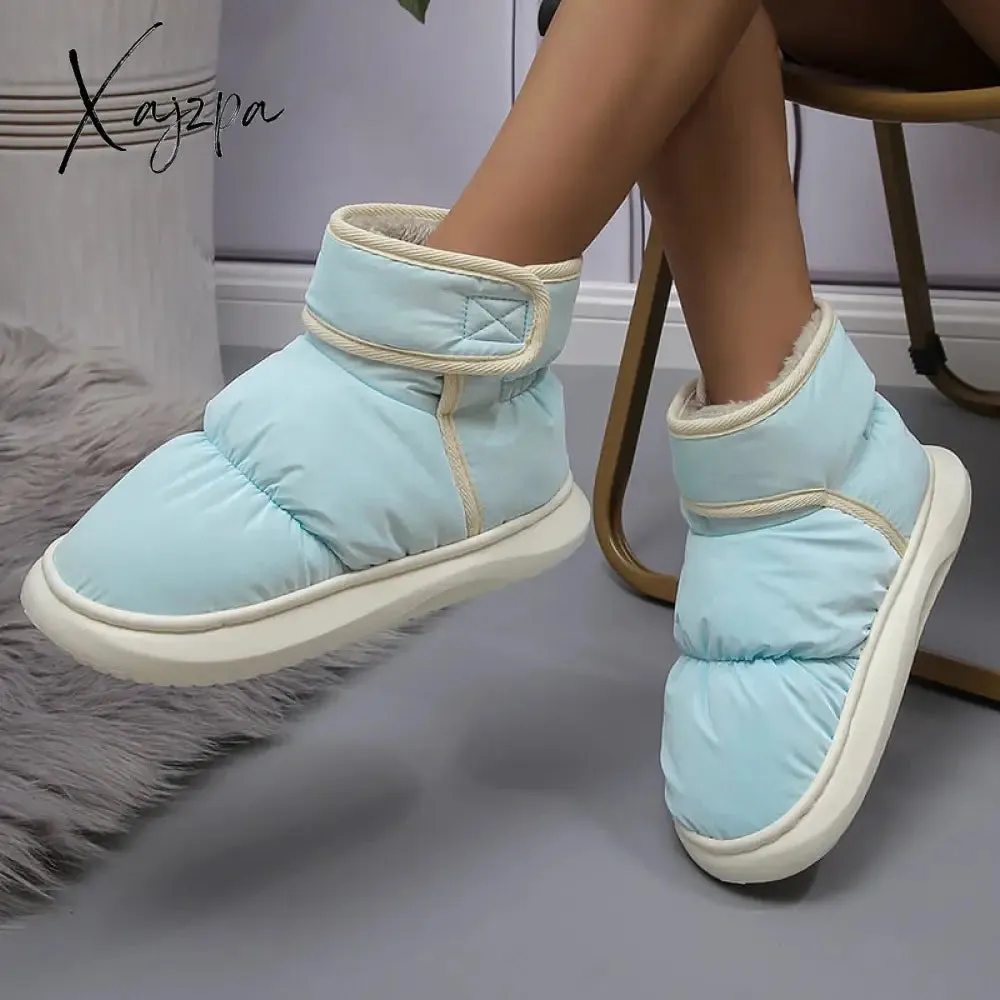 Xajzpa - Warm Thicken Plush Waterproof Snow Boots Women 2023 Hook Loop Winter Ankle Boots Woman Non Slip Thick Bottom Cotton Padded Shoes