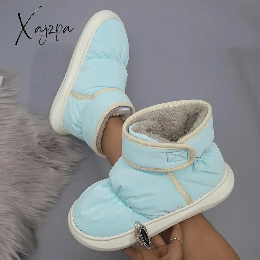 Xajzpa - Warm Thicken Plush Waterproof Snow Boots Women 2023 Hook Loop Winter Ankle Boots Woman Non Slip Thick Bottom Cotton Padded Shoes